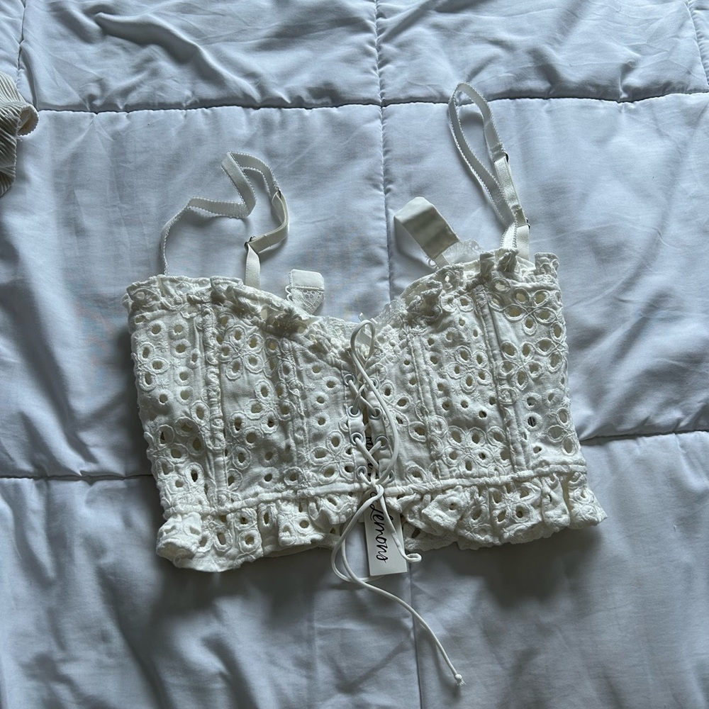For Love And Lemons White Eyelet Crop Top